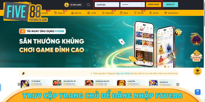 Truy cập trang chủ để đăng nhập Five88